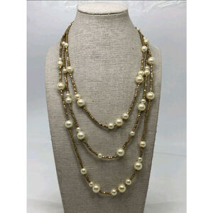 White House Black Market Faux Pearl Multi-Strand Layered Necklace 22"